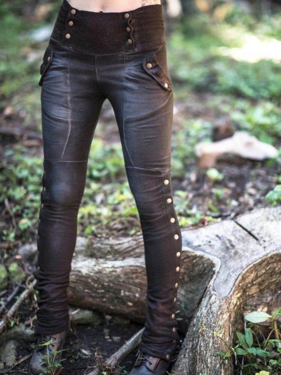 Lässige Einfarbige Leggings damen Baumwolle mit Taschen