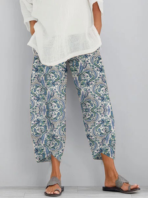 Blau Normal Lässig Paisley Baumwolle Hosen
