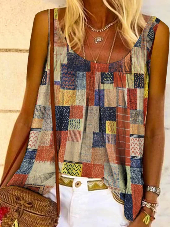 Lässig Ärmellos Rundhals Print Tanktop Oberteile Westen