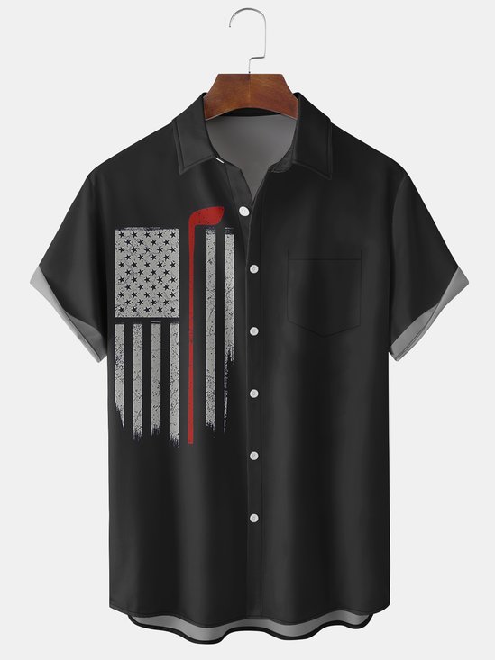 Herren amerikanisch Flagge und Golf Element Grafik Print Kurzarm Bluse