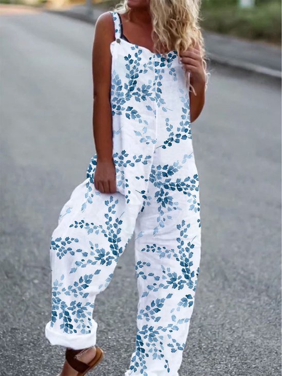 Lässig Blätter Herbst Karree Nein Elastizität Polyesterfaser Bestseller Ärmellos Regelmäßig Größe Jumpsuit für Damen