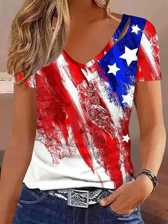 Amerika-Flagge Lässig V-Ausschnitt Bluse