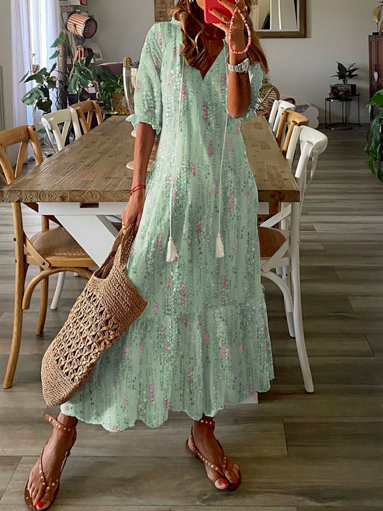 V-Ausschnitt Lässig Abstrakt Print Maxikleid