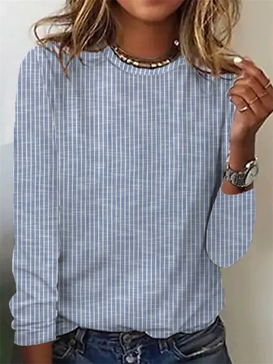Gestreift Weit Lässig Basic Shirt Langarmshirt Herbst