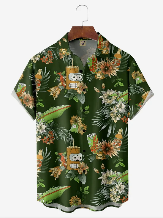 Botanisch Getränk Brusttasche Kurzarm Hawaiische Bluse