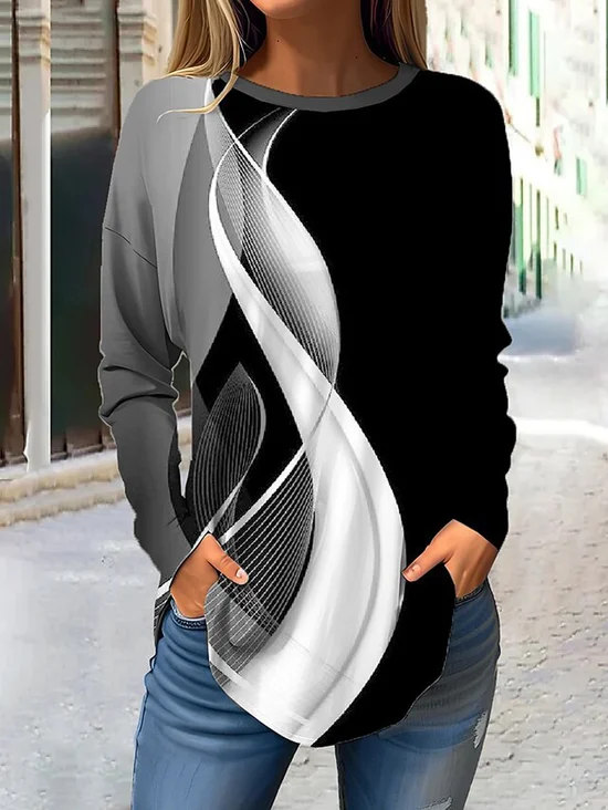 Lässig Abstrakt Rundhals Weit T-Shirt