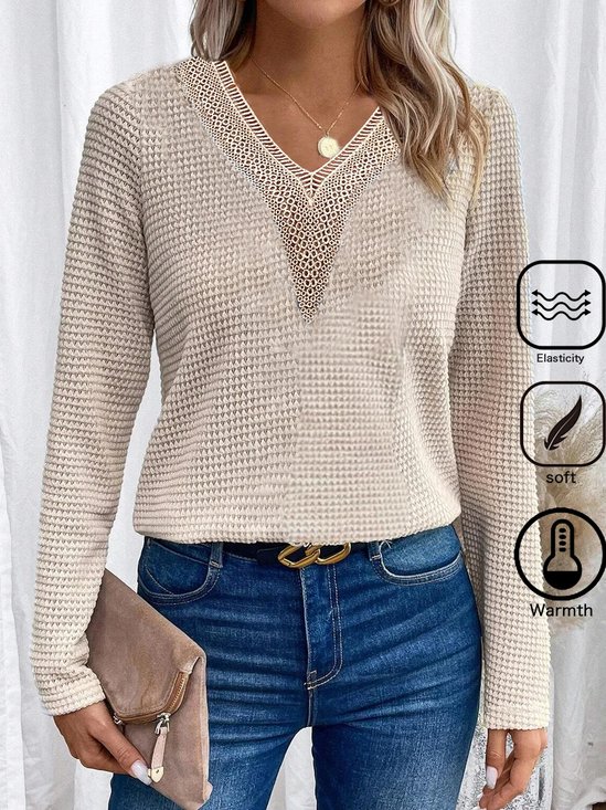 Lässig V-Ausschnitt Weit Spitze T-Shirt