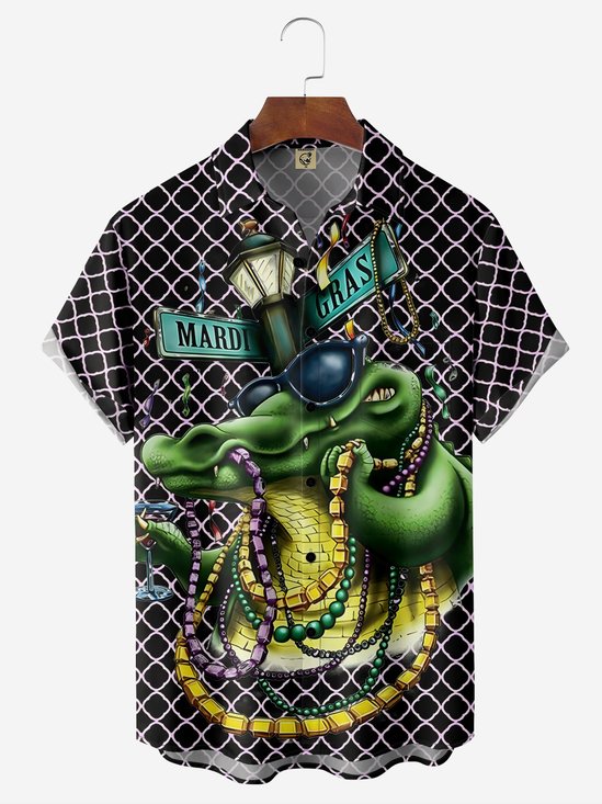 Karneval Krokodil Brusttasche Kurzarm Hawaiische Bluse