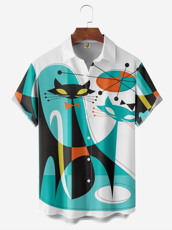 Abstrakt Brusttasche Kurzarm Hawaiische Bluse