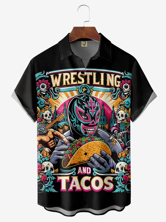 Mexikaner Kultur Brusttasche Kurzarm Hawaiische Bluse