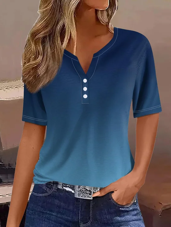 Gekerbt Lässig Zufälliger Druck Gestrickt T-Shirt