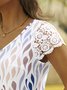 Lässig Patchwork Spitze Geometrisch Print V-Ausschnitt Bluse