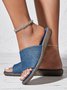 Blau Denim Patchwork Design Flach Pantolette