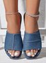 Blau Denim Patchwork Design Flach Pantolette