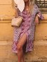 Damen Bohemian Style Sommerkleider Retro Lässige V-Ausschnitt Kleider