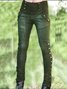Lässige Einfarbige Leggings damen Baumwolle mit Taschen