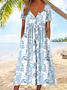Lässig Geblümt Kurzarm Kleid