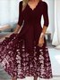 Geblümt Lässig V-Ausschnitt A-Linien 3/4 Ärmel Kleid