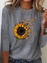 Sonnenblume Langarm Rundhals T-Bluse