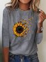 Sonnenblume Langarm Rundhals T-Bluse