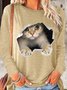 Damen Lustig 3D Katze Print Rundhals Oberteile