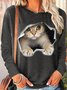 Damen Lustig 3D Katze Print Rundhals Oberteile