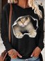 Damen Lustig 3D Katze Print Rundhals Oberteile