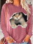 Damen Lustig 3D Katze Print Rundhals Oberteile