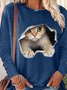 Damen Lustig 3D Katze Print Rundhals Oberteile