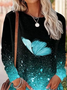 Schmetterling Lässig Weit Rundhals T-Shirt
