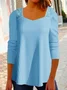 Weit Langarm Unifarben Tunika T-Shirt