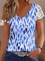 Lässig Patchwork Spitze Geometrisch Print V-Ausschnitt Bluse
