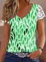 Lässig Patchwork Spitze Geometrisch Print V-Ausschnitt Bluse