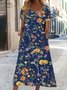 Lässiges Midikleid mit Blumenprint Rundhalsausschnitt Kleid 