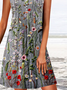 Gekerbt Lässig Blumenmuster Schnalle Kleid