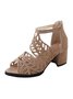 Damen Elegant Cut-Out Offen Blockabsatz Pantolette