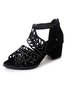 Damen Elegant Cut-Out Offen Blockabsatz Pantolette