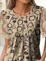 Geometrisch Spitze Kurzarm Rundhals Lässig Tunika Bluse
