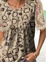 Geometrisch Spitze Kurzarm Rundhals Lässig Tunika Bluse