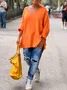 Lässig V Ausschnitt Weit Unifarben  Pullover
