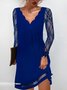 Unifarben V-Ausschnitt Freizeitkleid Mit Nein
