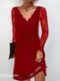 Unifarben V-Ausschnitt Freizeitkleid Mit Nein