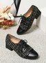 Damen Elegant Tweed Kariert Paneeliert Fashion Schnürung Schuhe