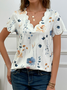 Lässige V-Ausschnitt Bluse Freizeitbluse mit Blumenprint