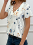 Lässige V-Ausschnitt Bluse Freizeitbluse mit Blumenprint