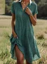 Damen Kurzarm Sommer Polka Dots Maxikleid Hemdkragen V-Ausschnitt Ausgehen Lässig A-Linien Midikleid Grün blau Rot