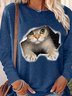 Damen Lustig 3D Katze Print Rundhals Oberteile