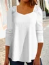 Weit Langarm Unifarben Tunika T-Shirt