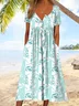 Lässig Geblümt Kurzarm Kleid