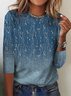 Geblümt Weit Lässig Gestrickt T-Shirt Langarmshirt